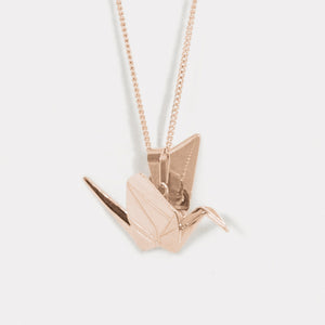 Tsuru Crane Pendant (Rose gold plated)