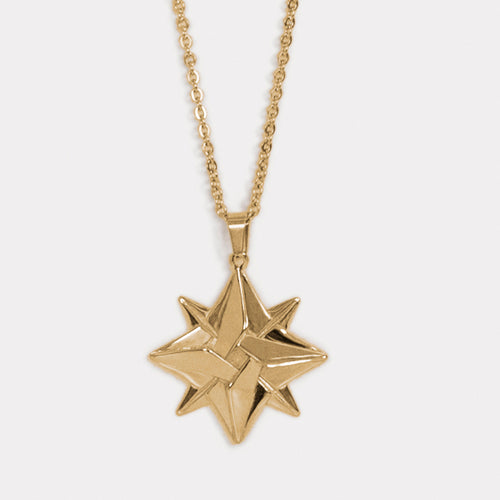 J+Mikoto origami jewelry gold plated steel Sempu vortex pendant