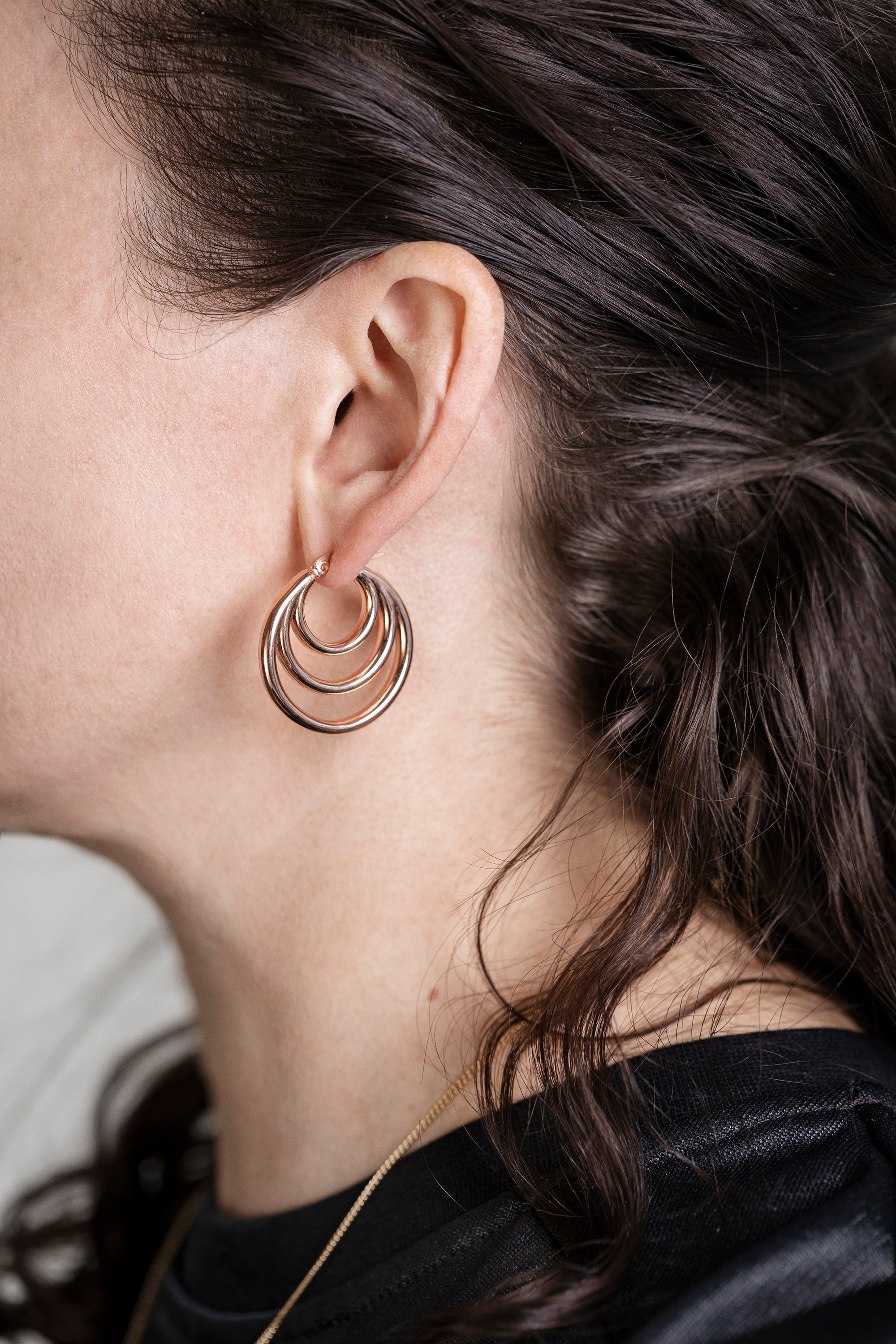 Seikaiha triple hoop earrings